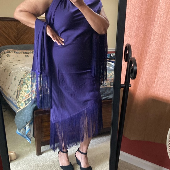 Eloquii Scarf Neck Fringe Dress, Purple, Size 16 NWT - Picture 13 of 16